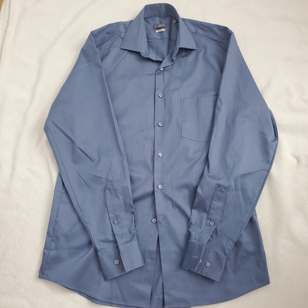 Van Heusen flex regular fit stretch dress shirt 15 M 34/35 teal blue NWOT